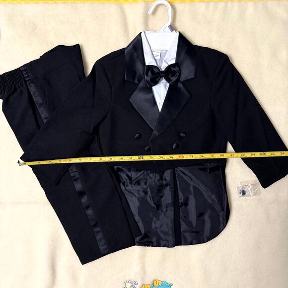 Vintage 90s Tuxedo Suit Set Boys Size 3T Black White 100% Polyester 4-Piece - Picture 4 of 9